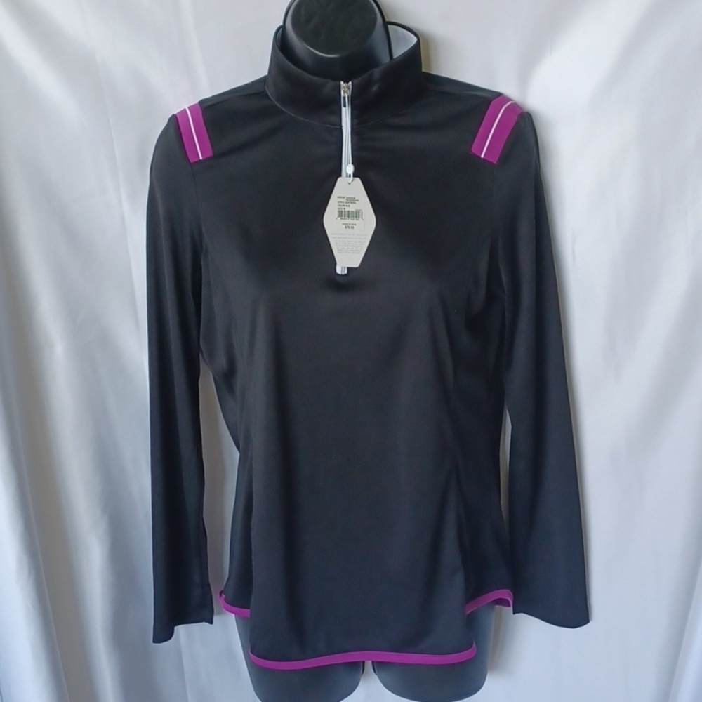 Greg Norman Black & Purple Quarter Zip Play Dry Long Sleeve Shirt Medium